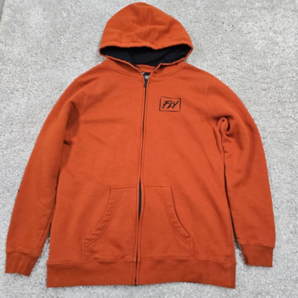 Fly Racing Full Zip‎ Hoodie Mens Large Orange Graphic Sleeve Moto Streetwear